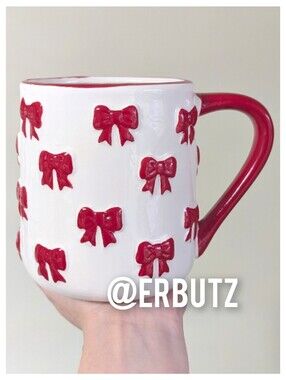 Peppermint and Pine Coquette Christmas Bow Mug with Allover Embossed Design 🎀🎀